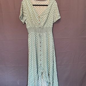 Sage-green polka dot dress